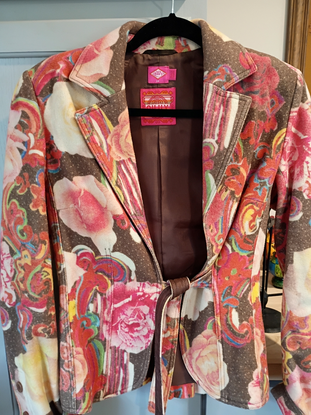 Oilily Brown, Pink & Cream Floral Tie-Waist Blazer